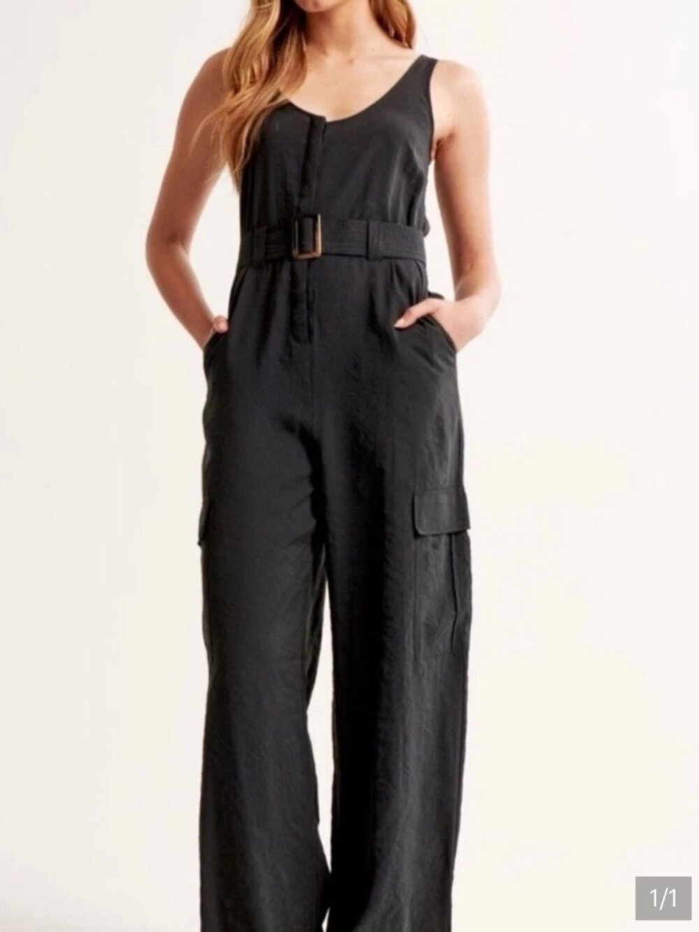 Abercrombie Wide Leg Jumpsuit Navy (S) belted with pockets